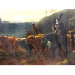 Valentine W Bromley & W Watson, oil on canvas, moorland landscape with mounted armoured figures
