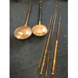 Two Victorian fishing rods with cork handles & brass mounts - Farlows & Cummins of Bishop