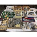 A collection of cutlery, mainly silver plate and stainless steel, several sets, some cased - knives,