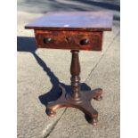 A Victorian rosewood & mahogany side table, the crossbanded top above a frieze drawer supported on a