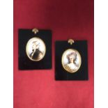 A pair of oval European porcelain portrait plaques, an eastern scarved girl, and a lady with