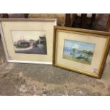 Edwardian watercolour, coastal view with steamer and sailing boats, unsigned, mounted & gilt framed;
