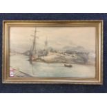 CW Adderton, watercolour, estuary view with boats, signed and gilt framed. (21.5in x 12.75in)