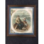 A Victorian romantic coloured print of Grace Darling and her father in boat on choppy seas, titled