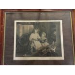 Arthur Elsley, monochrome print of children toasting by fire, signed in pencil on margin and with