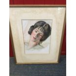 Oil on canvas, C20th portrait of a young lady, head study, mounted & gilt framed. (9.75in x 13.5in)