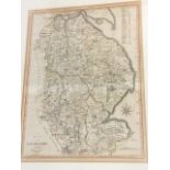A nineteenth century framed handcoloured map of Lincolnshire after Cary, published by John Stockdale