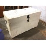 A painted rectangular dovetailed box fitted with hasp, having carrying handles to ends. (35.75in x