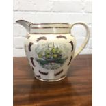 A large Victorian Sunderland lustre jug, transferred with sailors ditties & compass with hand