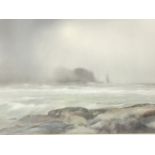 Contemporary pastel, coastal study with stormy sea, mounted & framed. (20.25in x 14in)