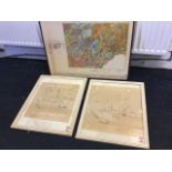 A framed 1953 OS coloured soil survey map of the Borders; and a pair of faded maps of Middleton,