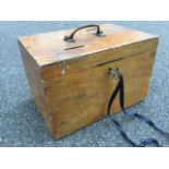 A wood ballot box from Ashington Colliery, with working brass lock, the hinged lid with two slots