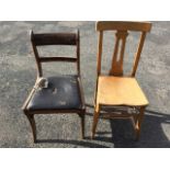 A birch country chair with pierced splat above a solid seat raised on turned legs & stretchers;