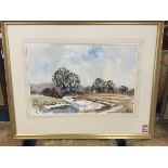 Ronald Crampton, watercolour, landscape with building, signed, mounted & framed, artists label to