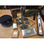 Miscellaneous items including an 1884 pewter rifle trophy, a boxed gun cleaning kit,