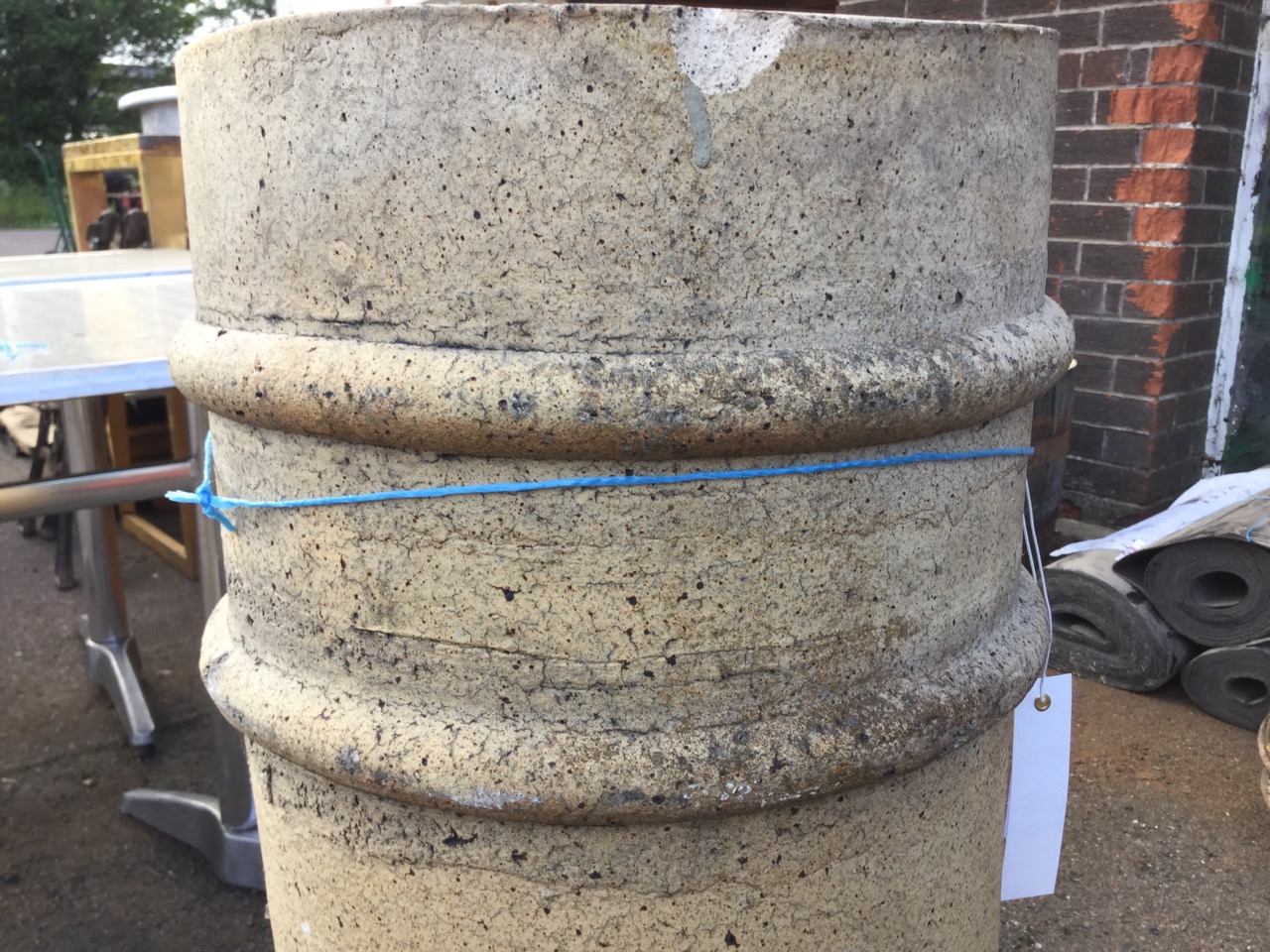 A tubular stoneware chimney pot moulded with two ring bands. (33in) - Image 3 of 3