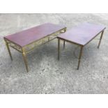 A rectangular gilt metal coffee table with swagged drapery style frieze raised on square tapering
