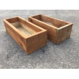 A pair of rectangular wood plant troughs, made up from 1.25in scaffolding boards. (28in) (2)