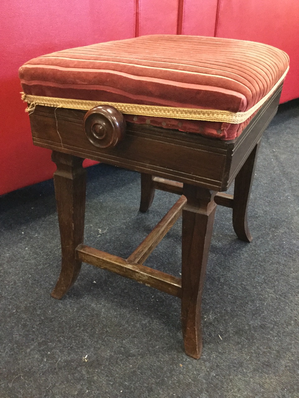 A rectangular late Victorian rosewood piano stool, the rise-and-fall adjustable upholstered seat - Image 2 of 3