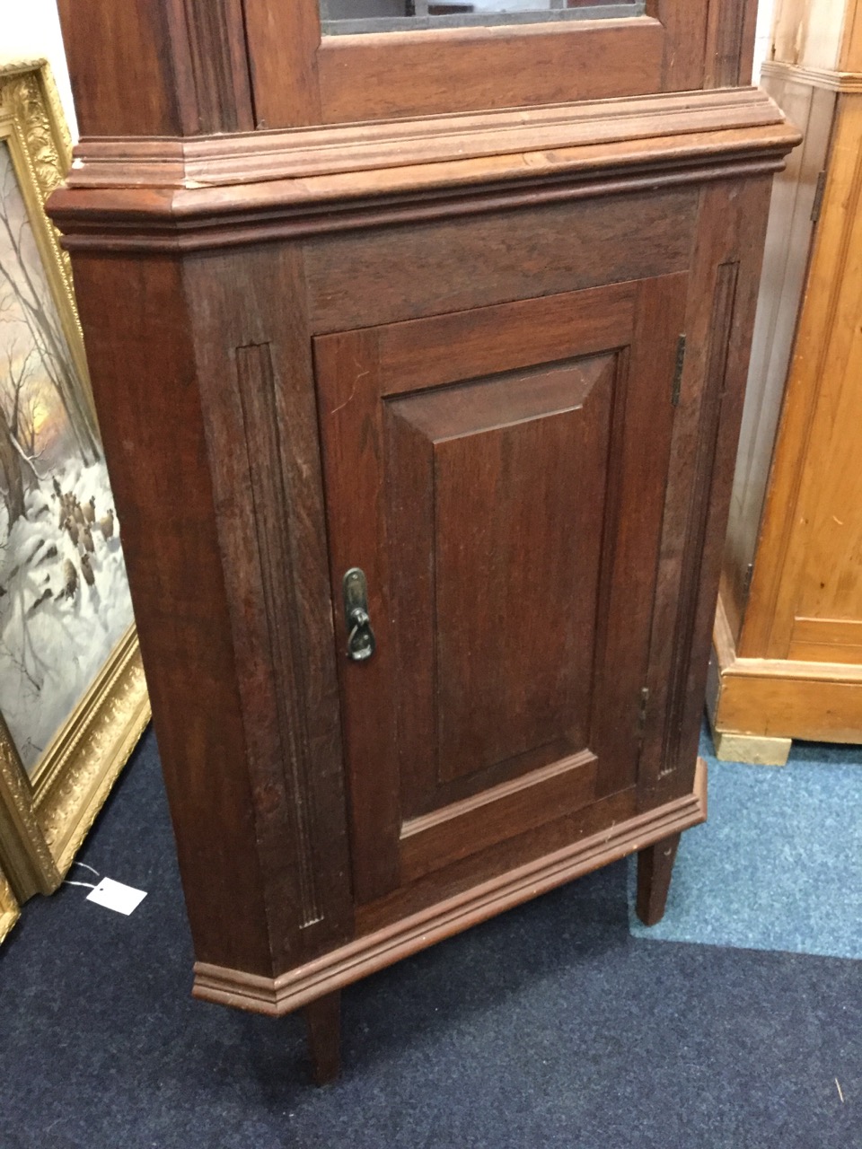 A mahogany corner cupboard with moulded dentil cornice above leaded glass door and a fielded - Image 3 of 3
