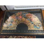 William R Gatewood, coloured print with gilding, a segmented floral arch on black ground, framed. (