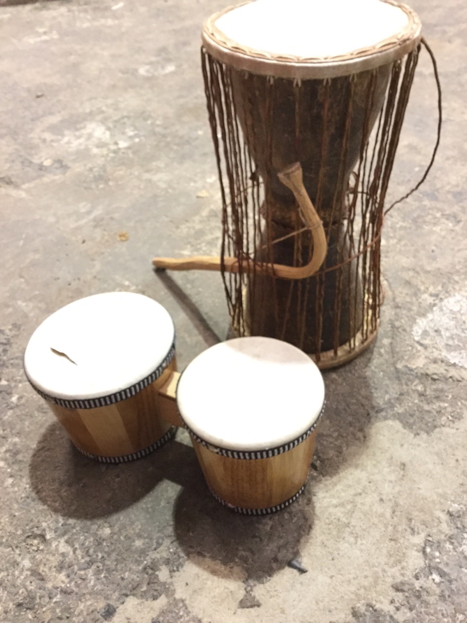 Two pairs of twin bongo drums; and two decorative African drums - A/F. (4) - Image 2 of 3