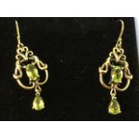 A pair belle epoch style 9ct gold filigree drop earrings, each entwined scrolled openwork panel claw