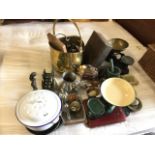 Miscellaneous metalware & stone items including a three-piece Edwardian silver plated teaset,