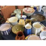 Miscellaneous ceramics including studio pottery, vases, jugs, some handpainted, bowls, Portuguese,