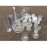 Miscellaneous glass including vases, a set of Bockling liqueur glasses, a fruitbowl with silver