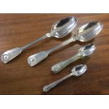 A pair of silver Georgian shell embossed spoons - London, 1825; a set of 9 Victorian silver