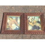 A pair of late Victorian carved oak frames with lozenge borders, holding religious old master