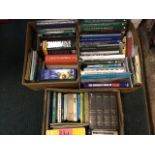 Three boxes of books - travel, atlases, country houses, reference, Giles cartoons, antiques, a set