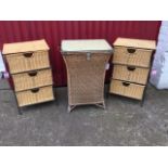 A waisted Lloyd Loom type linen basket with chrome mounts, having plate glass hinged lid; and a pair