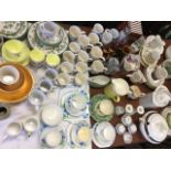 Miscellaneous ceramics including part teasets, mugs, a potty, studio pottery, a hotwater bottle, a