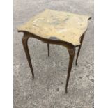 A painted Edwardian square scalloped top occasional table, the decoration of flowers, ribbons,