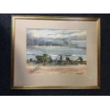 K Foster Smith, pastel, Seaham estuary view with workers on beach, unsigned, mounted & gilt