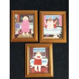 Peter Heard, a set of three bathroom prints in cushion moulded frames. (12.5in x 14in ext)