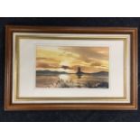 John F Martin, watercolour, landscape with Smailholm Tower by moonlight, titled & signed,