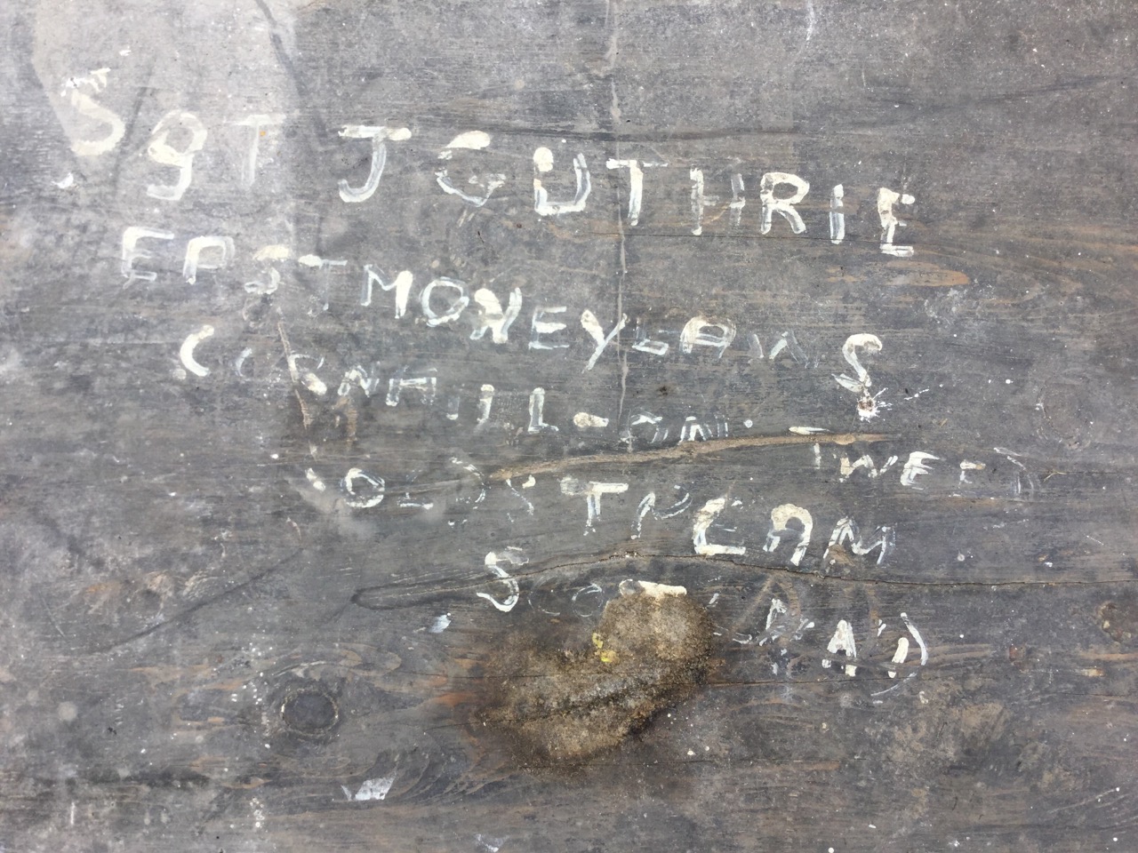 A rectangular pine army trunk, the dovetailed box with iron mounts and carriage handles, ex Sgt J - Image 2 of 3