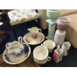 A Scotch Ivory rose decorated wash set with jug & basin and pair of chamber pots; a married