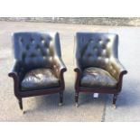 A pair George IV style mahogany club armchairs by George Smith, with button upholstered leather