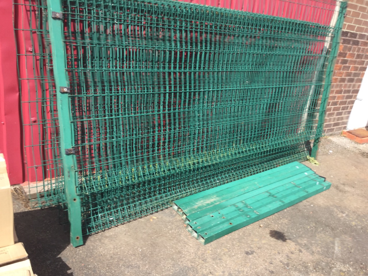 Security fencing, eight 118in x 59in panels of rectangular mesh, with nine square fixing posts. ( - Image 2 of 3