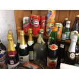 The contents of a booze cupboard including a soda siphon, spirits, bucksfizz, liqueurs, bottle