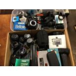 A collection of photographic gear - 12 lenses, cameras by Pentax, Halina, Fujifilm, Konica, etc.,