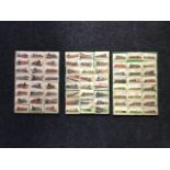 Three framed sets of Wills and Churchmans cigarette cards, each set of 24 depicting steam engines,