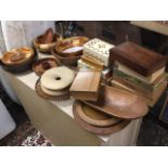 Miscellaneous treen including turned hardwood bowls, some New Zealand, some carved, fruitbowls,