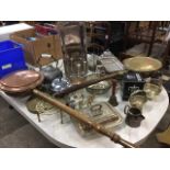 Miscellaneous silver plate, pewter, brass & copper including tureens, bowls, warming pans, a