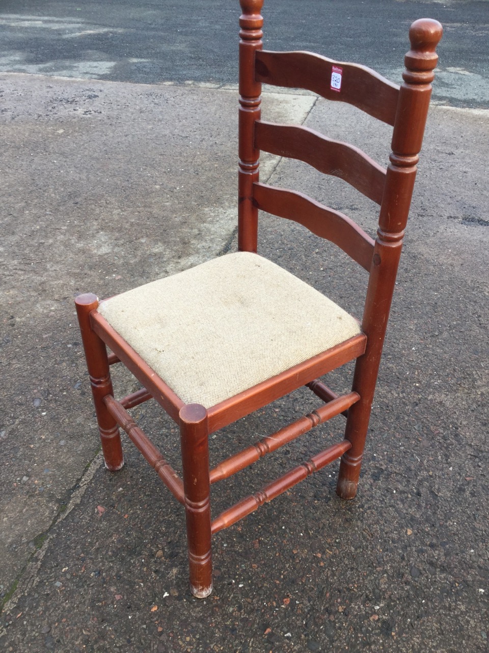 A set of four ladderback dining chairs, the turned cornerposts with knob finials, the upholstered - Image 2 of 3