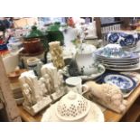 Miscellaneous ceramics including a floral jug & basin set, vases, blue & white, creamware, book-